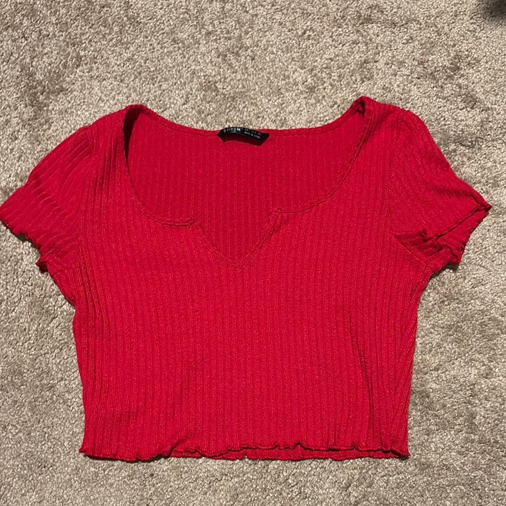 Red Ribbed Crop Top